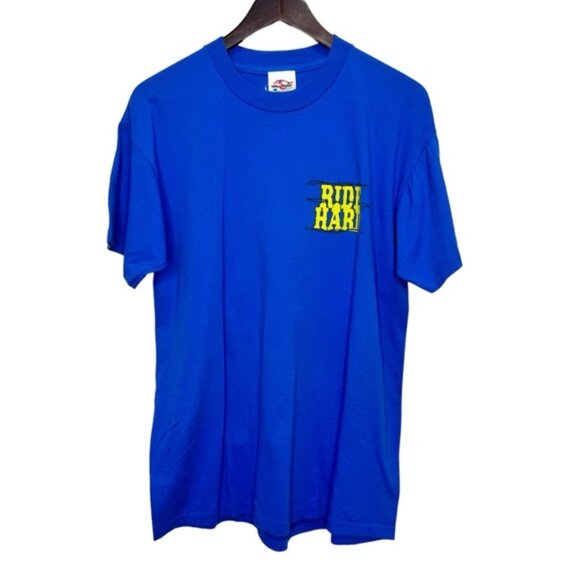 Vintage Wrangler Life Is Short Ride Hard Blue Cotton Tshirt Size Large - Picture 3 of 9